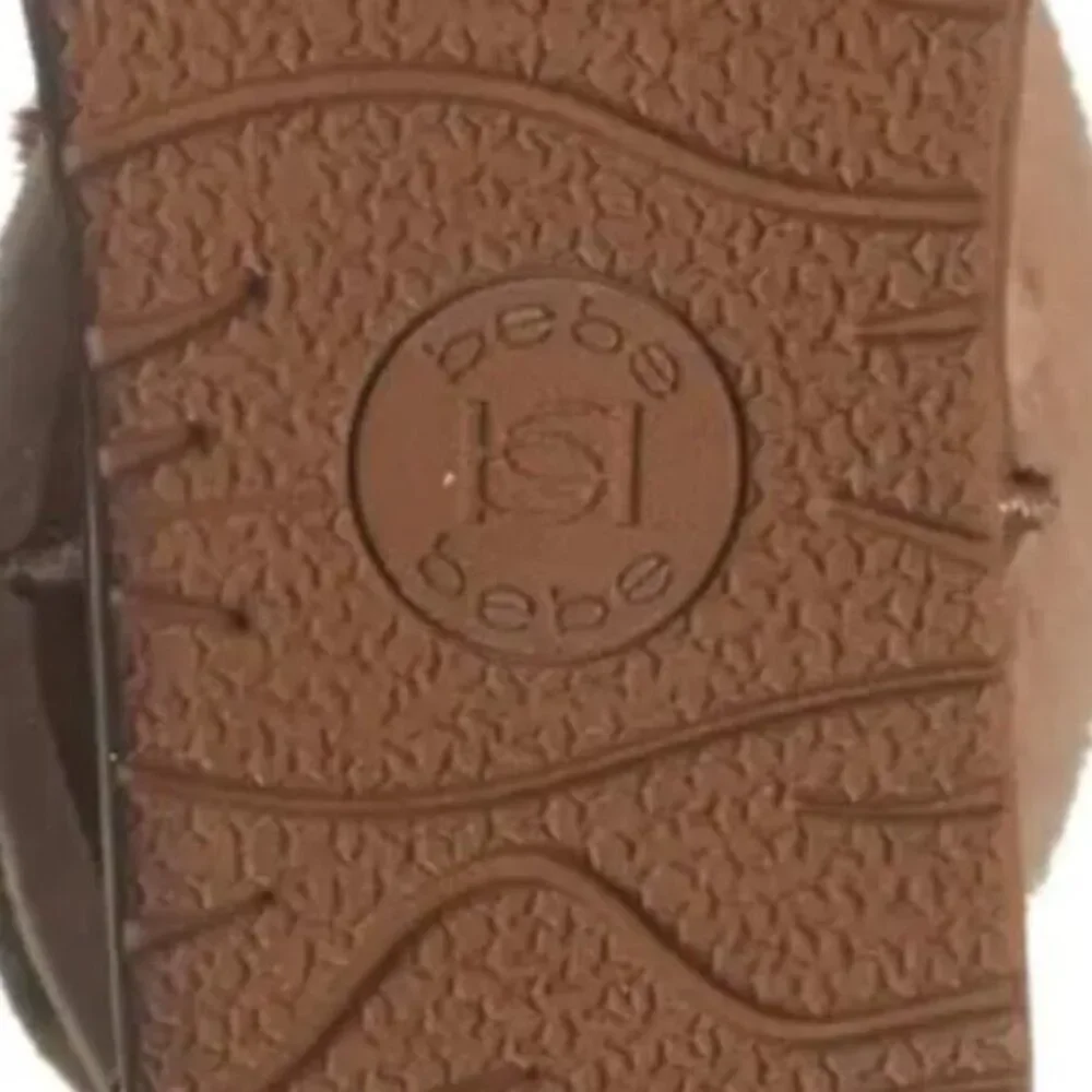 BEBE Women's Faux Fur Trim Boots ‎Rhinestone Stud Logo Winter Brown $99